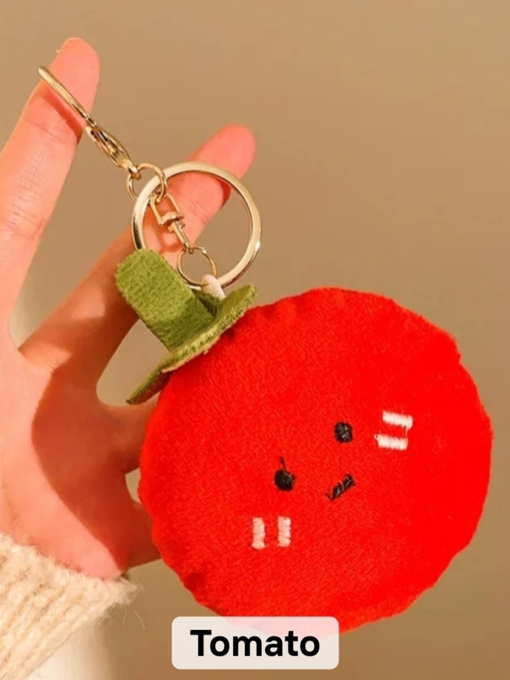 Keychain Cute Tomato Plush- Red with Green Stem NWOT